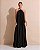 VESTIDO LONGO CREPE DE SEDA FRENTE ÚNICA GOLA C/ ARGOLA METÁLICA COMPRIMENTO PLISSADO PRETO - Imagem 1