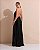 VESTIDO LONGO CREPE DE SEDA FRENTE ÚNICA GOLA C/ ARGOLA METÁLICA COMPRIMENTO PLISSADO PRETO - Imagem 2