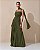 VESTIDO LONGO CREPE DE SEDA DECOTE CANOA SOBREPOSTO DRAPEADO COMPRIMENTO PLISSADO VERDE OLIVA - Imagem 1
