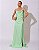 VESTIDO LONGO SEDA DECOTE DRAPEADO LISO COSTAS COM CAMADA SOBREPOSTA VERDE MENTA - Imagem 1
