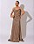 VESTIDO LONGO SEDA DECOTE DRAPEADO LISO COSTAS COM CAMADA SOBREPOSTA MOCHA MOUSSE - Imagem 1