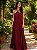 VESTIDO LONGO CHIFON PLISSADO GOLA ALTA DECOTE COSTA MARSALA - Imagem 1