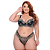 Conjunto Bicolor com Detalhes em Renda Colorida e Lacinho Plus Size PRETO COM NUDE - Imagem 1