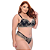 Conjunto Bicolor com Detalhes em Renda Colorida e Lacinho Plus Size PRETO COM NUDE - Imagem 2