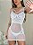 Camisola Angela em Renda e Tule Poá com Cinta-Liga e Strappy no Busto BRANCO - Imagem 1