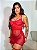 Camisola Angela em Renda e Tule Poá com Cinta-Liga e Strappy no Busto VERMELHO - Imagem 3