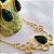 Conjunto brinco gota e colar mandala de pedra natural ágata verde banhado a ouro - Imagem 3