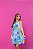 Vestido Infantil Rodado Azul Estampado Flores e Nuvem - Laço Frontal - Imagem 5
