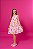 Vestido Infantil Rodado Rosa Estampado Flores e Arco-Íris - Imagem 1