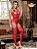 Bodystocking Macacão com Meia Tipo Cinta Liga Detalhes Por Toda a Peça - Vermelho- Tamanho Único- - Imagem 1
