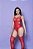 Bodystocking Macacão com Meia Tipo Cinta Liga Detalhes Por Toda a Peça - Vermelho- Tamanho Único- - Imagem 6