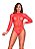 Body Mangas Longas e Abertura Nas Costas- Tamanho Único -Vermelho Sexy - - Imagem 1