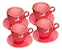 Cj 4 Xícaras de Vidro c/ Fio de Ouro e Pires MILKY ROSA 170ml - Imagem 1