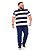 Camiseta Gola Polo Listrada Plus Size Masculino Marinho Com Branco XP Ao G5 - Imagem 2
