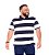 Camiseta Gola Polo Listrada Plus Size Masculino Marinho Com Branco XP Ao G5 - Imagem 1