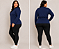 Blusa Feminina Gola Alta Elastano Azul Marinho Plus Size Do XP ao XG - Imagem 2
