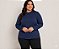 Blusa Feminina Gola Alta Elastano Azul Marinho Plus Size Do XP ao XG - Imagem 1