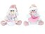 Jogo Papai Noel e Boneco de Neve Pelúcia Rosa Sentado Saco Presente 20cm - Master Christmas - Imagem 1