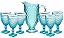 Jogo Jarra 1,2 Litros com 6 Taças Azul Tiffany 240ml Vidro Bico de Abacaxi - Mimo Style - Imagem 1