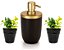 Porta Sabonete Líquido Plástico Black e Dourado e 2 Mini Vaso Cerâmica Suculenta - Imagem 1