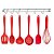 Jogo Utensílios de Cozinha Colheres Silicone Vermelho 6 Peças e Suporte de Parede - Quality House - Imagem 1