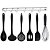 Jogo Utensílios de Cozinha Colheres Silicone Preto Black 6 Peças e Suporte de Parede - Quality House - Imagem 1
