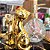 Enfeite Casal Gato Decorativo Porcelana Dourado Gold 14cm - Lívon - Imagem 2