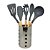 Jogo 6 Utensílios Cozinha Silicone Cinza Cabo Madeira e Porta Utensílios Inox Prime - Imagem 1