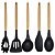 Jogo 6 Utensílios Cozinha Silicone Preto Cabo Madeira Prime 30cm - Monaliza - Imagem 1