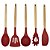 Jogo 6 Utensílios Cozinha Silicone Vinho Cabo Madeira Prime 30cm - Monaliza - Imagem 1