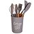 Kit Utensílios Silicone Cinza Cabo Madeira Prime 6 Peças Com Pote Escorredor - Quality House - Imagem 1