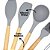 Kit Utensílios Silicone Cinza Cabo Madeira Prime 6 Peças Com Pote Escorredor - Quality House - Imagem 4
