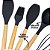 Kit Utensílios Silicone Preto Cabo Madeira Prime 6 Peças Com Pote Escorredor - Quality House - Imagem 3