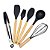 Kit Utensílios Silicone Preto Cabo Madeira Prime 6 Peças Com Pote Escorredor - Quality House - Imagem 2