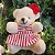 Urso Pelúcia Pendente Natal Creme Menina Vestido Listrado 10cm - Magizi - Imagem 2
