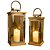 Jogo 2 Lanternas Decorativa Iluminada Inox e Madeira 60cm e 43cm com Vela LED - Empório Decor - Imagem 1