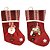 Jogo 2 Botas Decorativa Meia Natal Papai Noel e Boneco de Neve Tecido Linho Vinho e Xadrez Guizo 35cm - Imagem 1