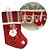 Bota Decorativa Meia Natal Papai Noel Tecido Linho Vinho e Xadrez com Guizo 35cm - Imagem 1
