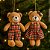 Jogo 2 Ursinhos Decorativos Natal Pelúcia Bege Casal Roupa Xadrez Azul Marinho e Vermelho 16cm - Imagem 2