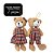 Jogo 2 Ursinhos Decorativos Natal Pelúcia Bege Casal Roupa Xadrez Azul Marinho e Vermelho 16cm - Imagem 6