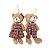 Jogo 2 Ursinhos Decorativos Natal Pelúcia Bege Casal Roupa Xadrez Azul Marinho e Vermelho 16cm - Imagem 1
