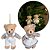 Jogo 2 Ursinhos Decorativos Natal Pelúcia Bege Casal Roupa Linho Xadrez Rústico 13cm - Imagem 3