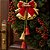 Sino Duplo Pingente Decorativo Natal Laço Merry Christmas Vermelho e Dourado 20cm - Imagem 1