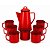Jogo Bule Leiteira Esmaltada Vermelha 1,2 Litros e 6 Canecas 350ml - Yazi - Imagem 1