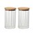 Kit 2 Potes Hermético Redondo Vidro Borossilicato Listras Clear Tampa de Bambu 750ml - Wellmix - Imagem 1