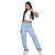 Calça Cargo Juvenil Infantil Jeans Wide leg Menina Pantalona - Imagem 1