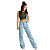 Calça Jeans Bolso Cargo Wide Leg Infantil Menina Pantalona - Imagem 5