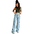 Calça Jeans Bolso Cargo Wide Leg Infantil Menina Pantalona - Imagem 10