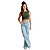 Calça Jeans Bolso Cargo Wide Leg Infantil Menina Pantalona - Imagem 2
