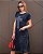 Vestido Preto Estonado Bordado Cruz Prata Midi com Bolsos Frontais e Corte Cruzado - Imagem 2